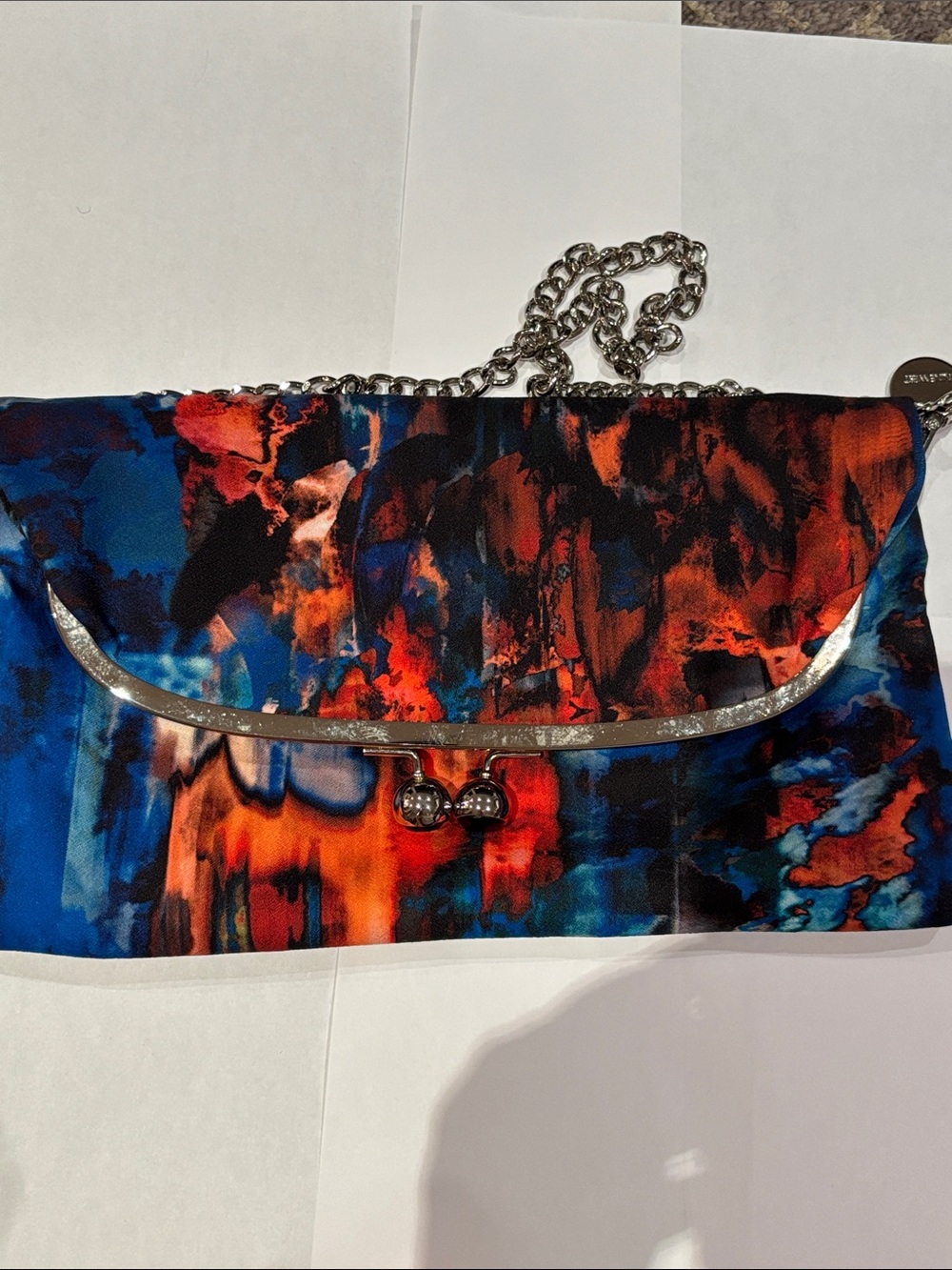 Nine West Abstract Blue and Orange Chain Clutch